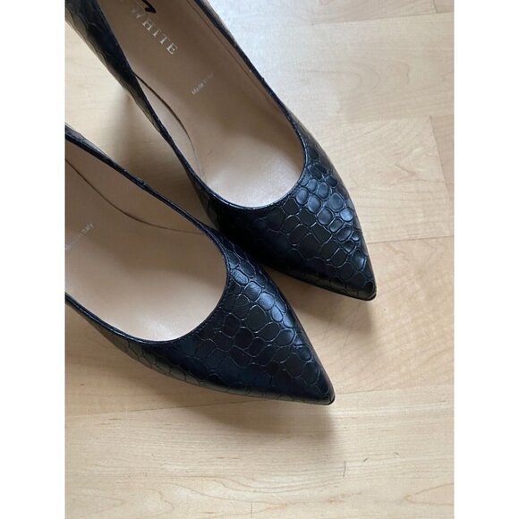 RON White "Cynthia" Pointed Toe Black Croc Embossed Heel BNWT Italy - Picture 7 of 7